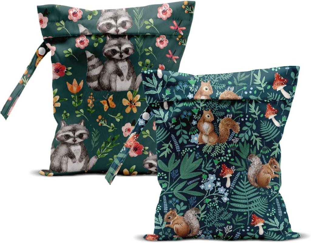 2Pcs Squirrel Wet Bag Plants Waterproof Reusable Wet Dry Bag, 12x10 Inch