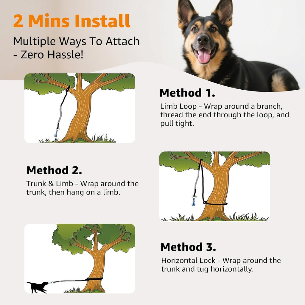 LOOBANI Outdoor Bungee Tug Toy, Interactive Tree Hanging Dog Toys, Black