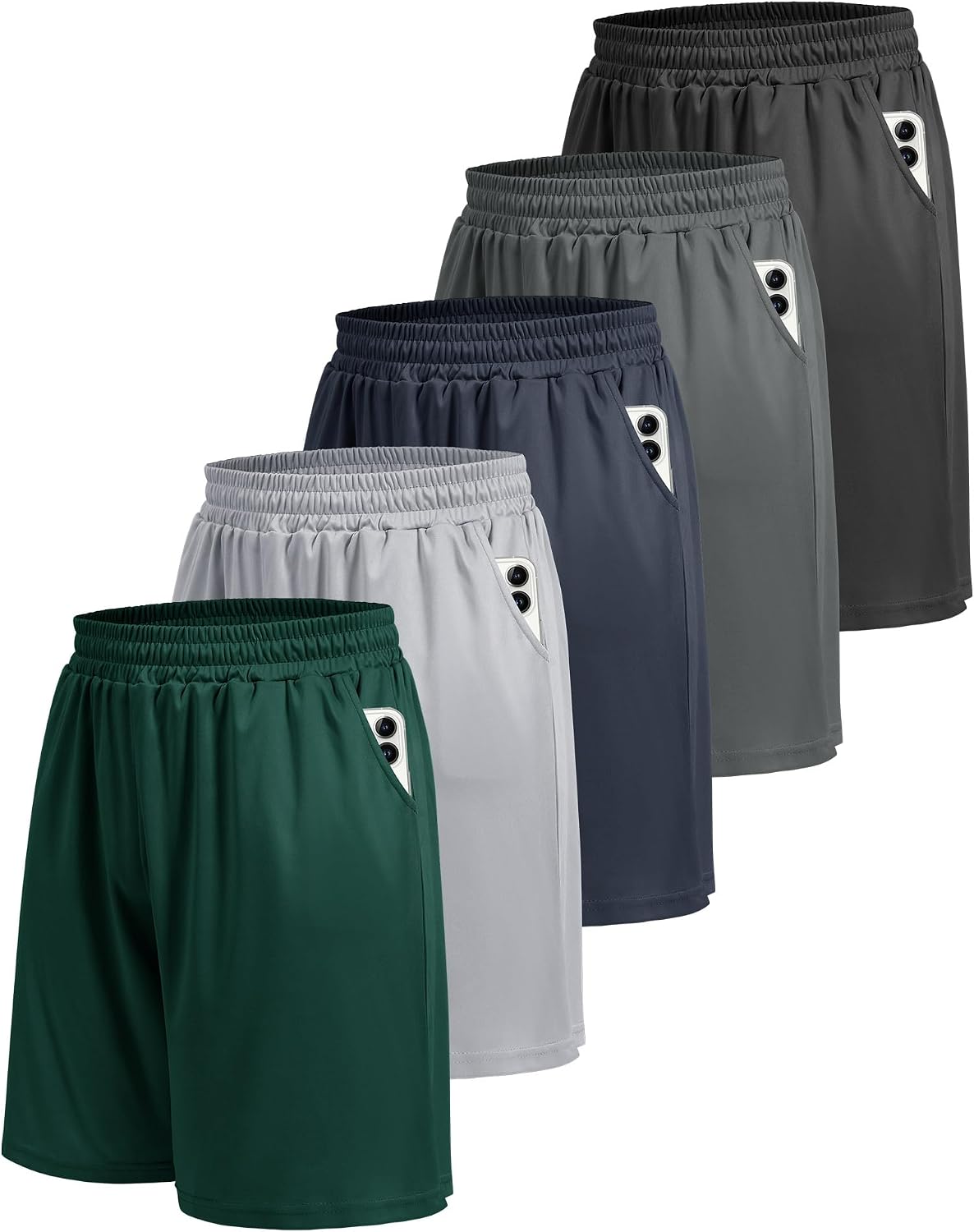 5 Pack Athletic Gym Mens Shorts - Workout Black Quick Dry Basketball Shorts