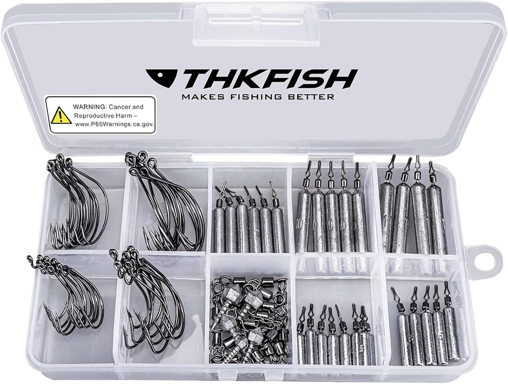 THKFISH Fishing Weights Sinkers Set, 28PCS Fishing Sinker Drop Shot Weights Kit,Drop Shot Rig Wacky Hooks for Saltwater Freshwater Bass Fishing