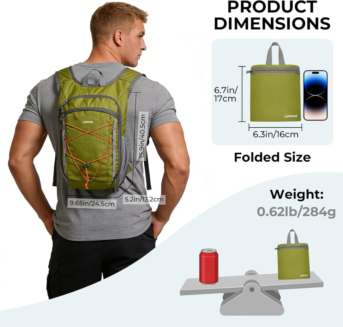 Small Hiking Backpack 13L Lightweight Foldable Travel Daypack for Men Women