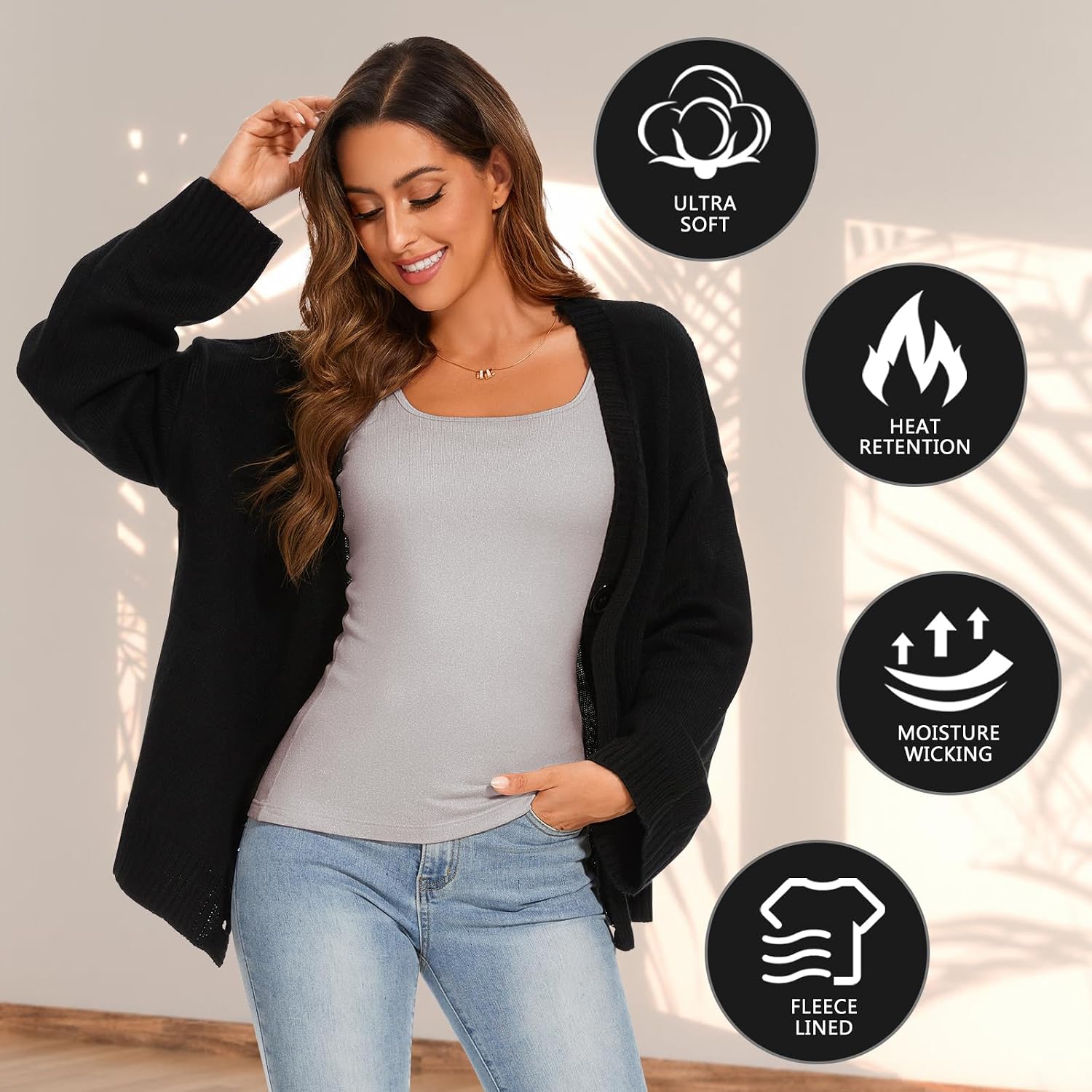 WOWENY Thermal Tank Tops for Women Adjustable Straps Warm Base Layer Shirt