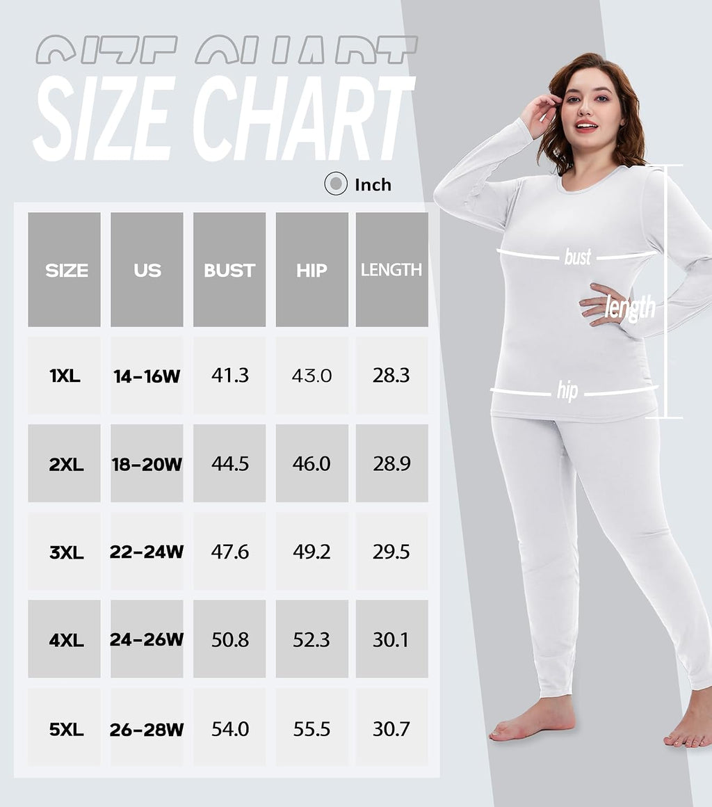COOTRY Plus Size Thermal Underwear for Women Long Johns Top and Bottom Sets