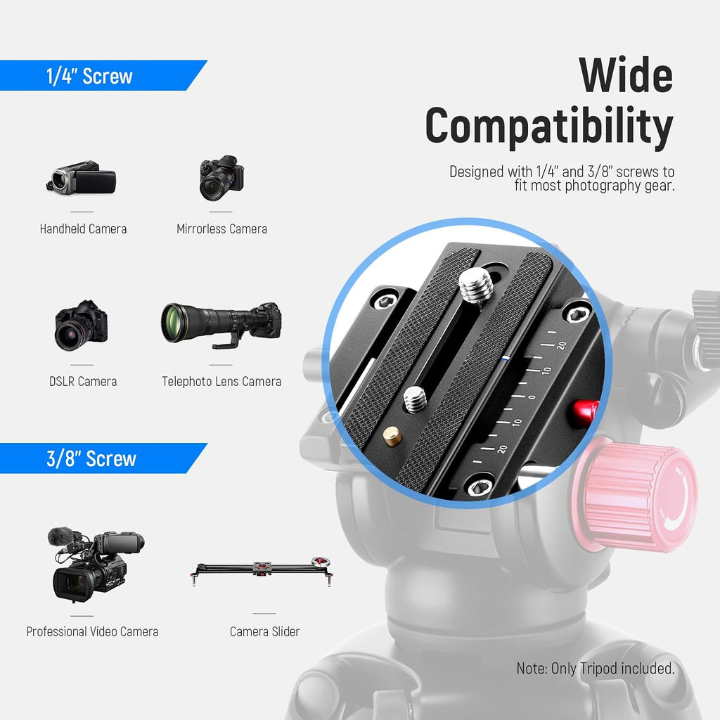 NEEWER 79"/200cm Video Tripod, Heavy Duty Aluminum Alloy Camera Tripod Stand with 360° Fluid Drag Head, QR Plate Compatible with Canon Nikon Sony and Other DSLR Camera Camcorder, Load Up to 17.6lb/8kg