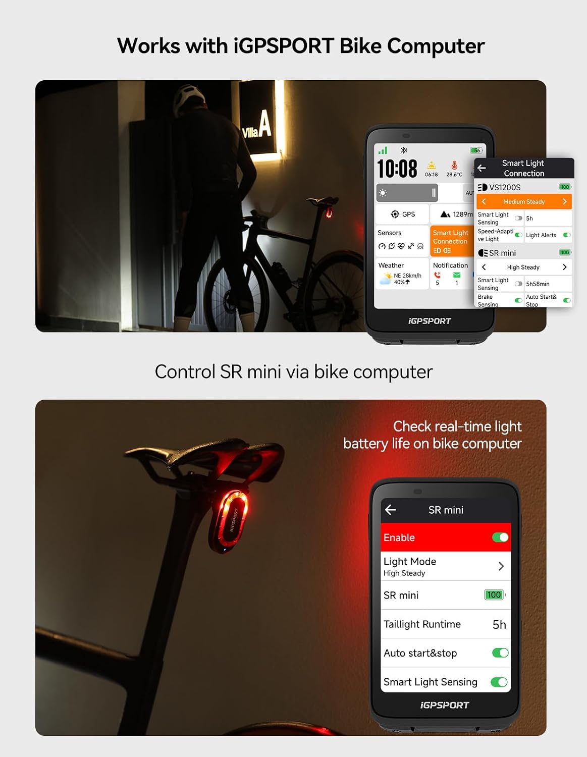 iGPSPORT SR mini Bike Radar Tail Light, Accurate Warning Brake Flash