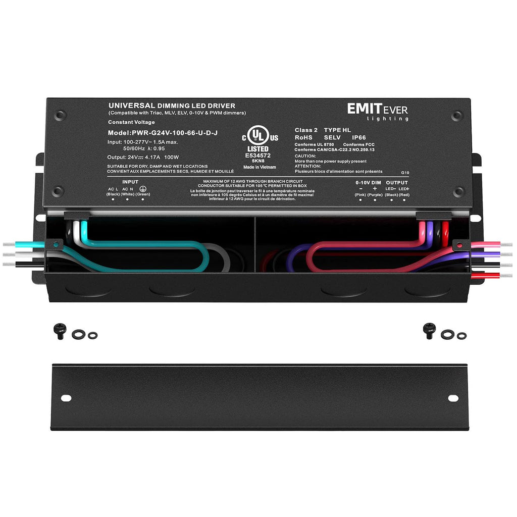 EMITEVER 100W 24V 5-in-1 Dimmable LED Driver,AC 110-277V to DC Transformer