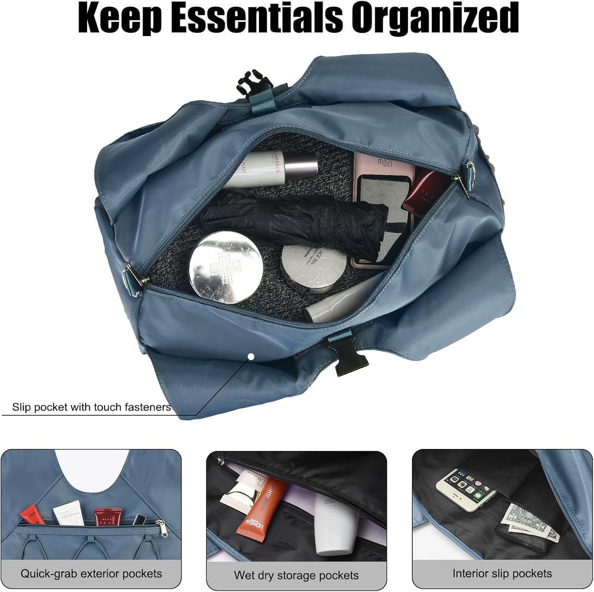 Forestfish Gym Bag For Women With Yoga Mat Holder, Blue