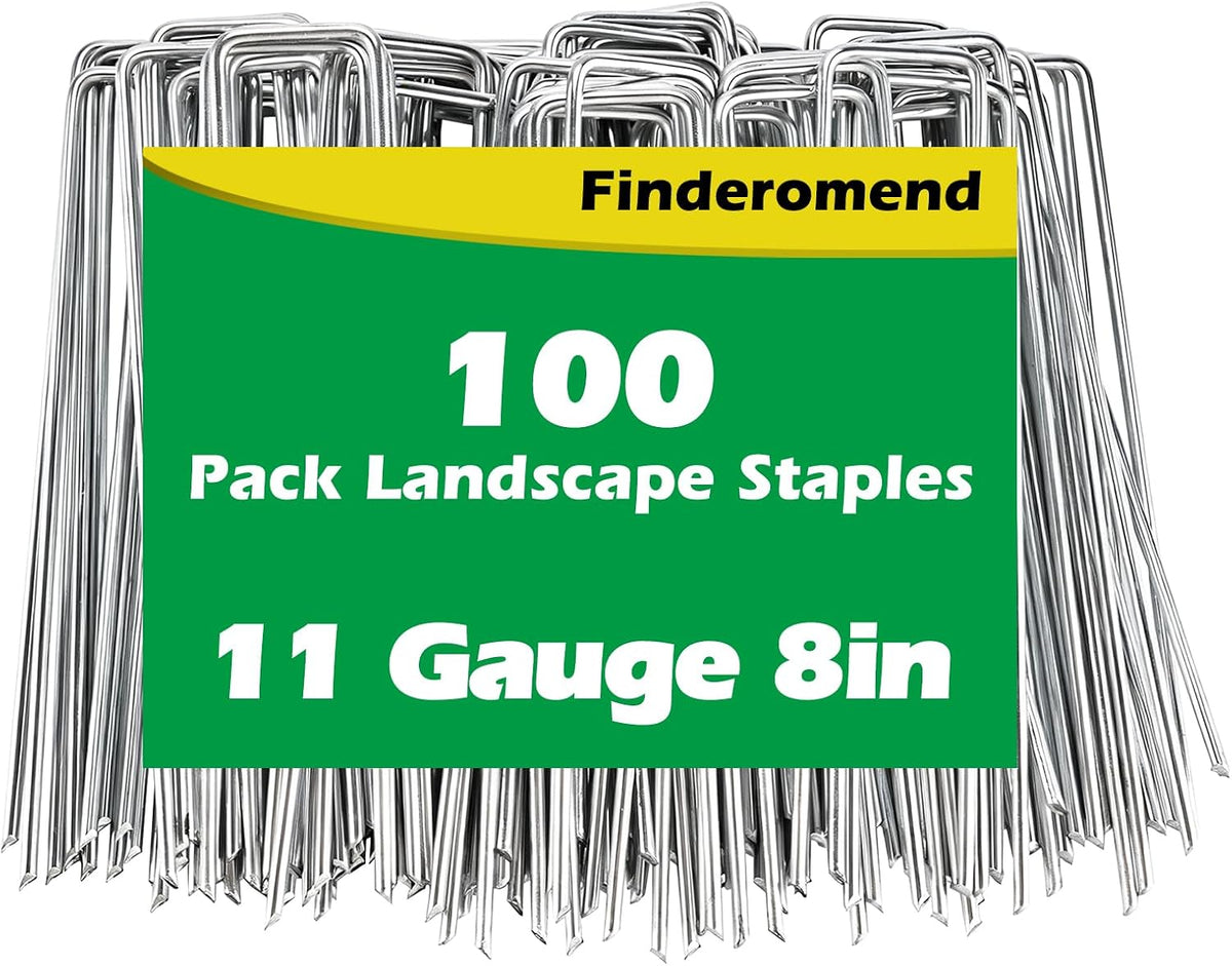 100 Pack Landscape Staples, 8" 11 Gauge Galvanized Steel Garden Stakes,Landscape Pins Turf Staples for Securing Weed Barrier Artificial Grass