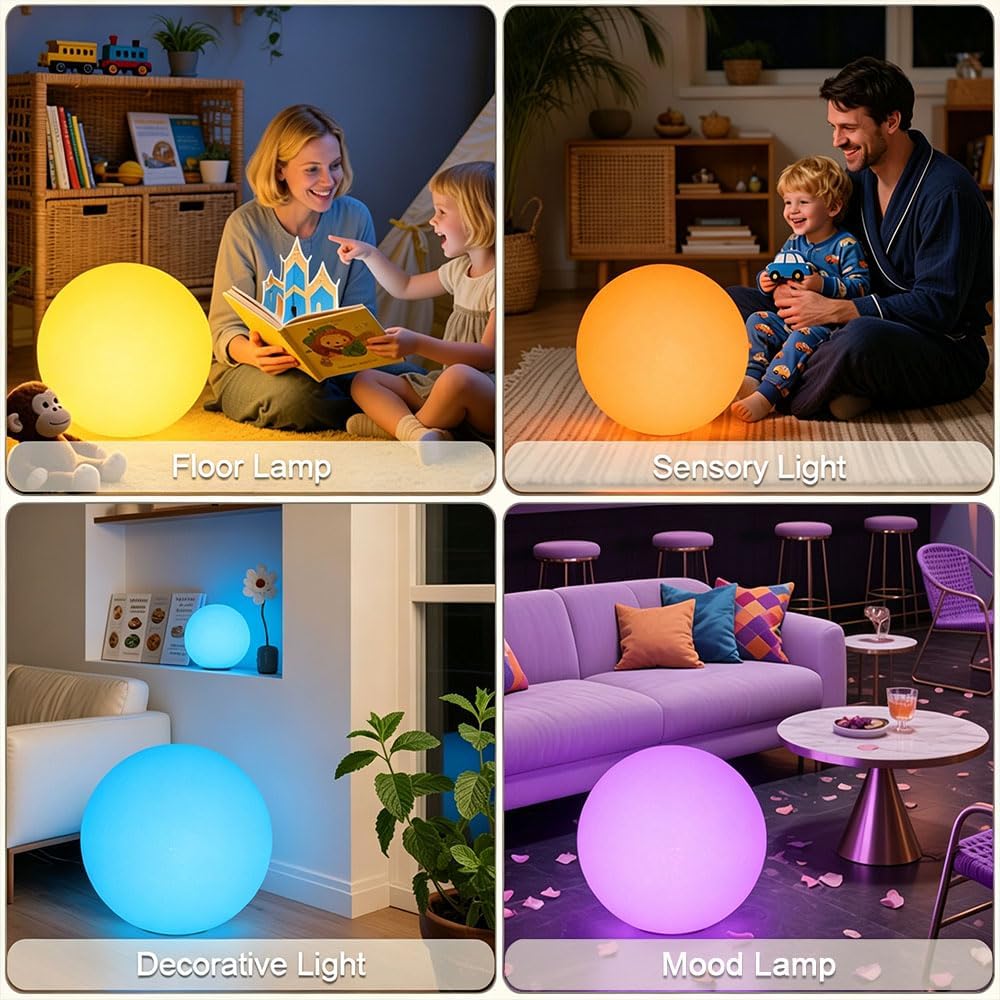 16 In Cordless LED Glowing Ball Light, LED Globe Orb Night Light w/Remote,16RGB Color Changing Waterproof Light Up Ball Rechargeable Indoor/Outdoor Mood Lamp for Nursery Garden Patio Party Bar Decor.