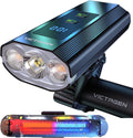 Victagen Super Bright Bike Lights 8000Lm for Night Riding, Super Bright 3 LED Lights for Bike/Bicycle Headlight with High Beam & Low Beam TypeC Rechargeable, Free Taillights