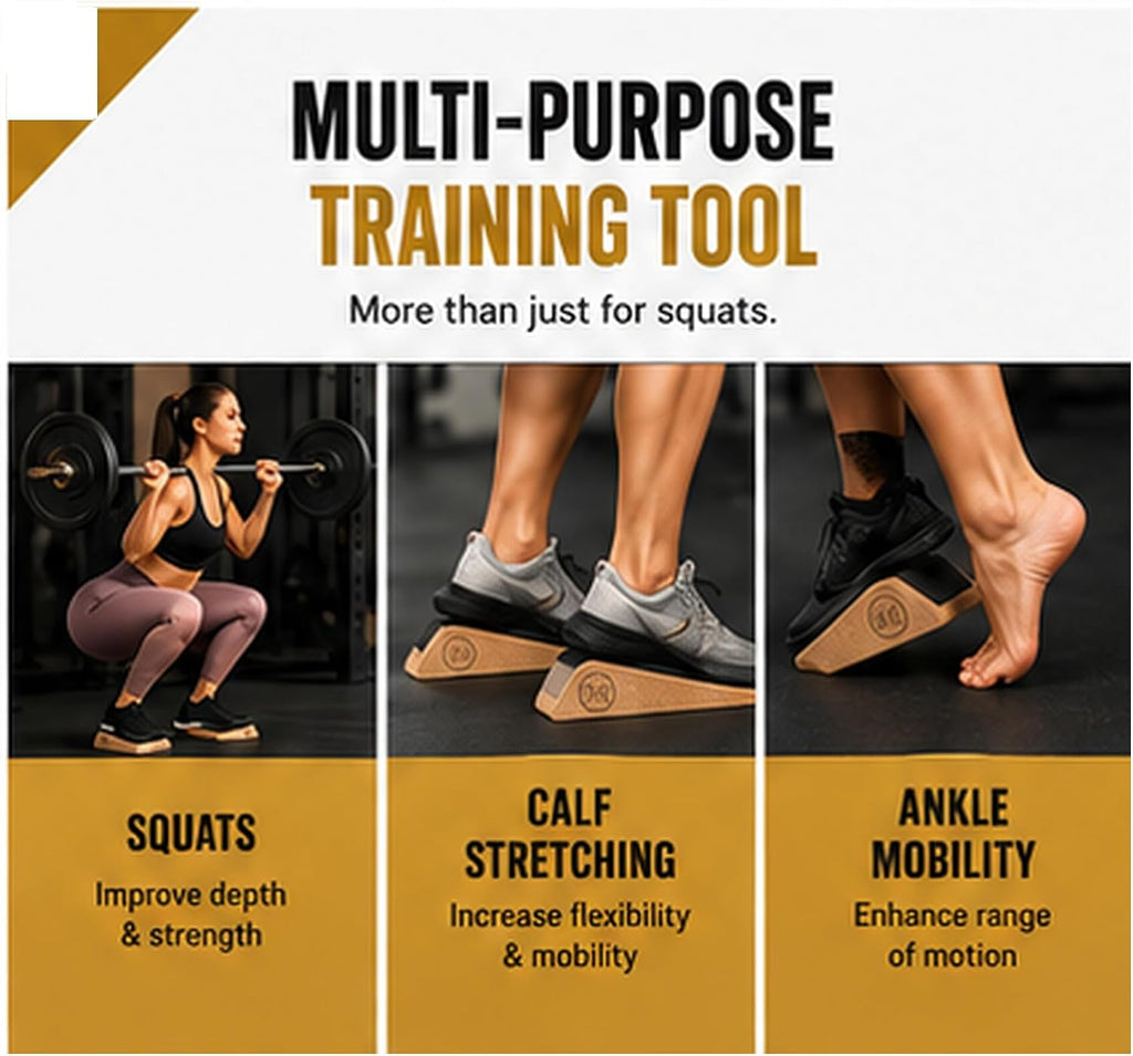 Squat Wedge Blocks (Set of 2) – Non-Slip Slant Boards for Lower Body Workouts Ankle and Calf Stretching - Yoga Blocks, Designed to Elevate Heels and Squat Support - Includes Carry Bag