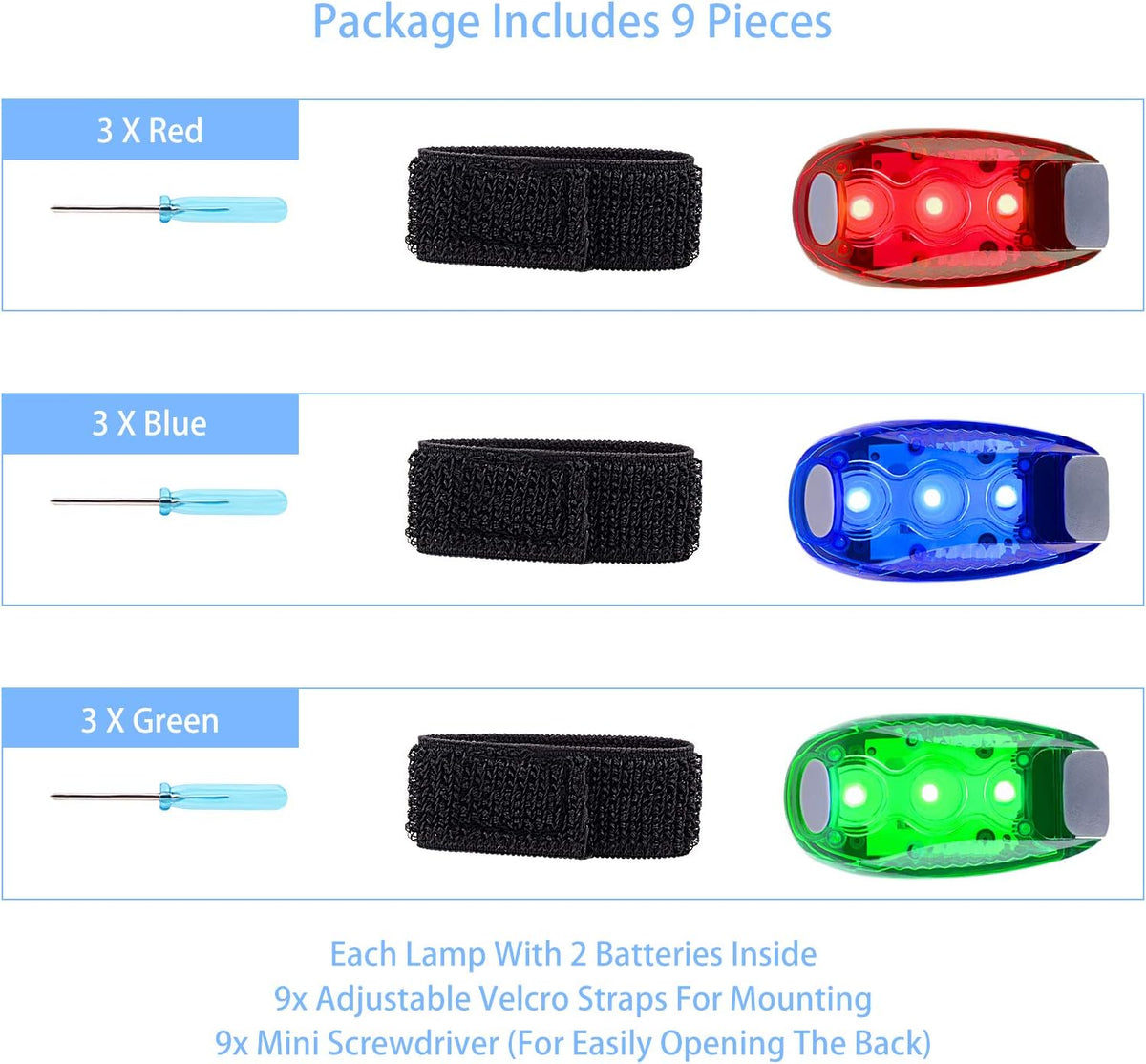 9 Pack LED Safety Lights, Clip-On Flashing Strobe Lights for Night