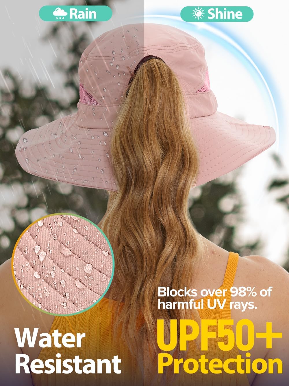 EW East Water Sun Beach Hat for Women, UPF50+ Waterproof with Ponytail Hole