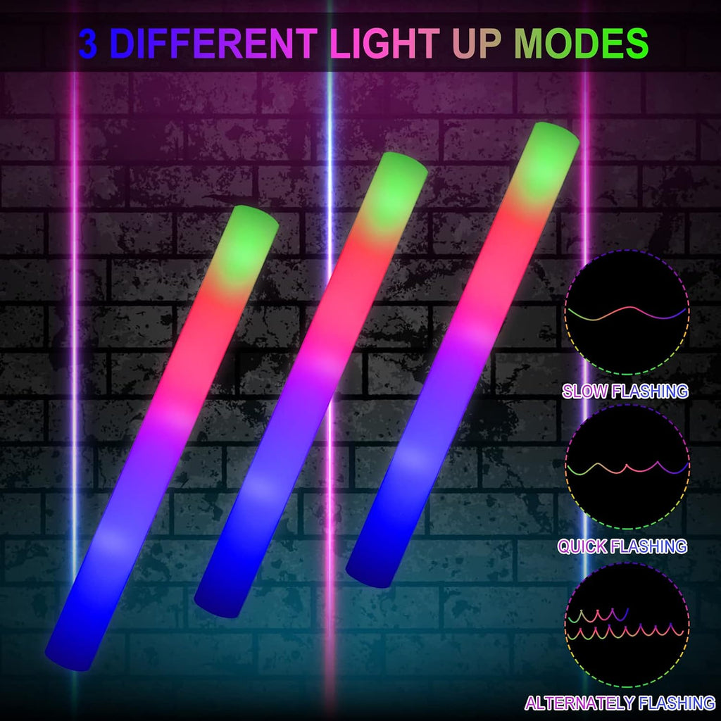 LifBetter Light Up Glow Sticks Bulk, LED Foam Sticks 118 pcs Glow in The Dark with 3 Modes Flashing Led Foam Multicolor Batons Light up Party Favors for Birthdays, Weddings, Concerts, Festivals