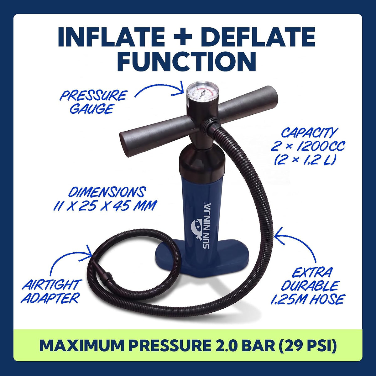 Sun Ninja Hand Pump for Paddle Board, Inflatable Hammock and Floating Chair