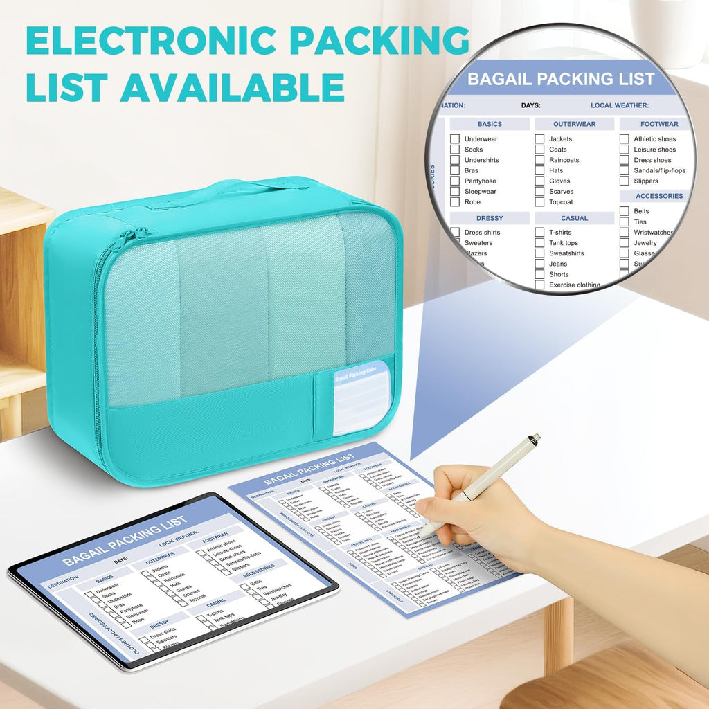 BAGAIL 9 Set Packing Cubes with Packing List Luggage Packing Organizers for Travel Accessories (Blue Green)