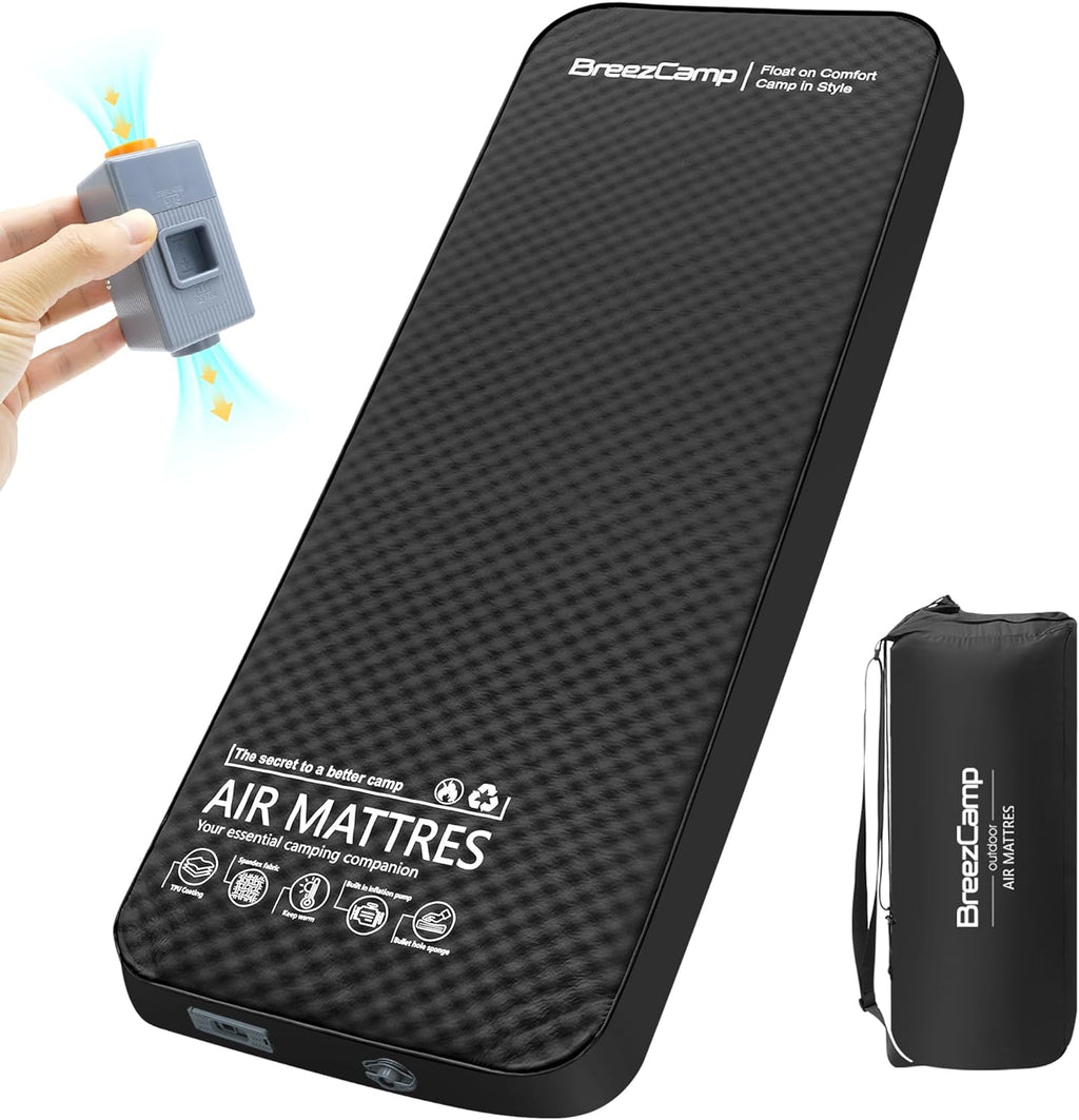 Self Inflating Sleeping Pad With Electric Pump, 4" Thick Memory Foam Sleeping Pad For Camping, 9.5 R-Value Insulated Sleeping Mat, All Season Camping Air Mattress For Tent Travel Car (Green)