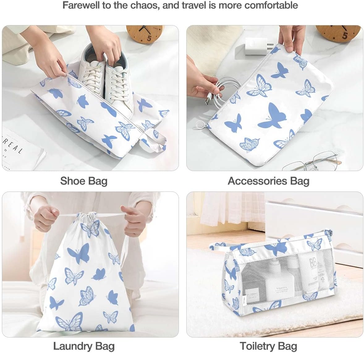 8 Set Packing Cubes for Suitcases,Packing Cube with Shoe, Cosmetics, Clothing, Accessories Bags Packing Cubes for Travel Luggage Organizer Women Men(Butterfly)