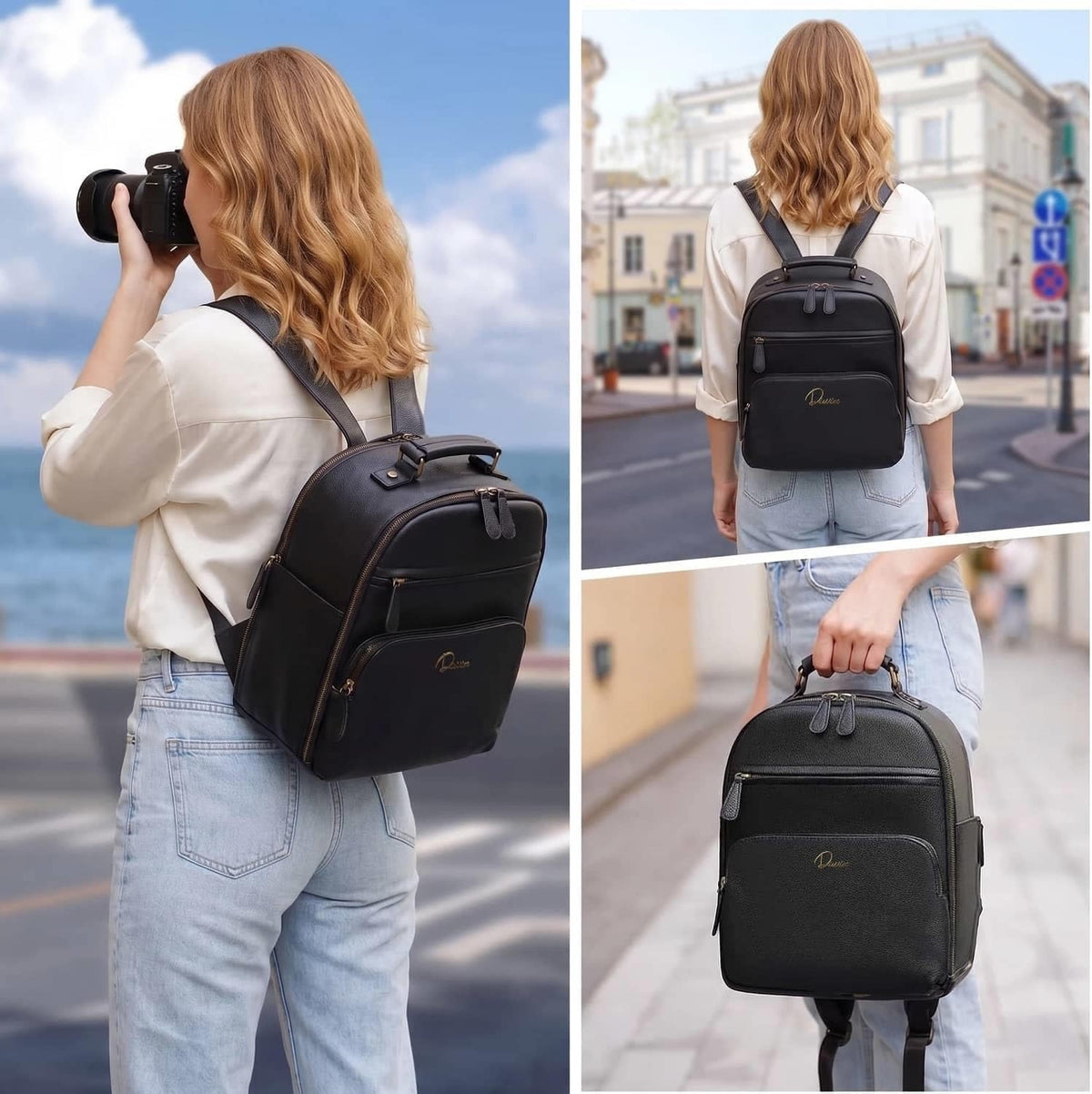 Small Camera Backpack Classic PU Leather for DSLR, Professional Camera Bag for Photographers with 11 Inch Pad/Tablet Compartment Small 10L Black