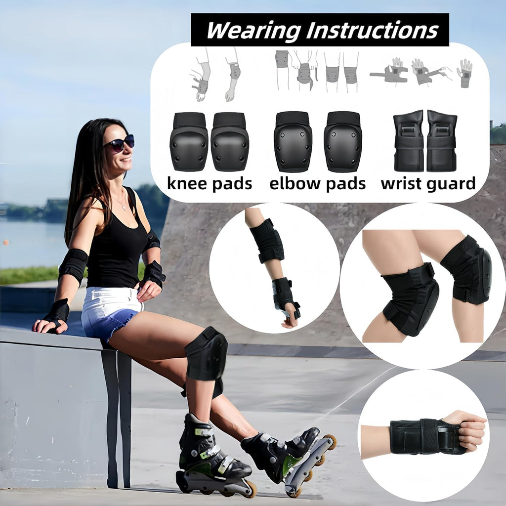Adult Knee and Elbow Pads Set with Wrist Guards,Protective Gear for Skating