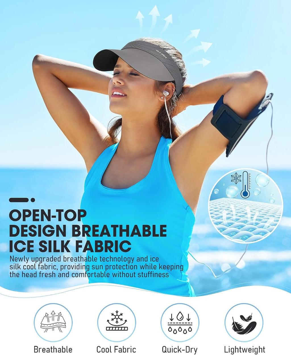 YANIKY Sun Visor Hat for Women,UPF50+ Seamless Sun Hats Men Women Lightweight Sports Cap Stretchy Ponytail Hat for Outdoor