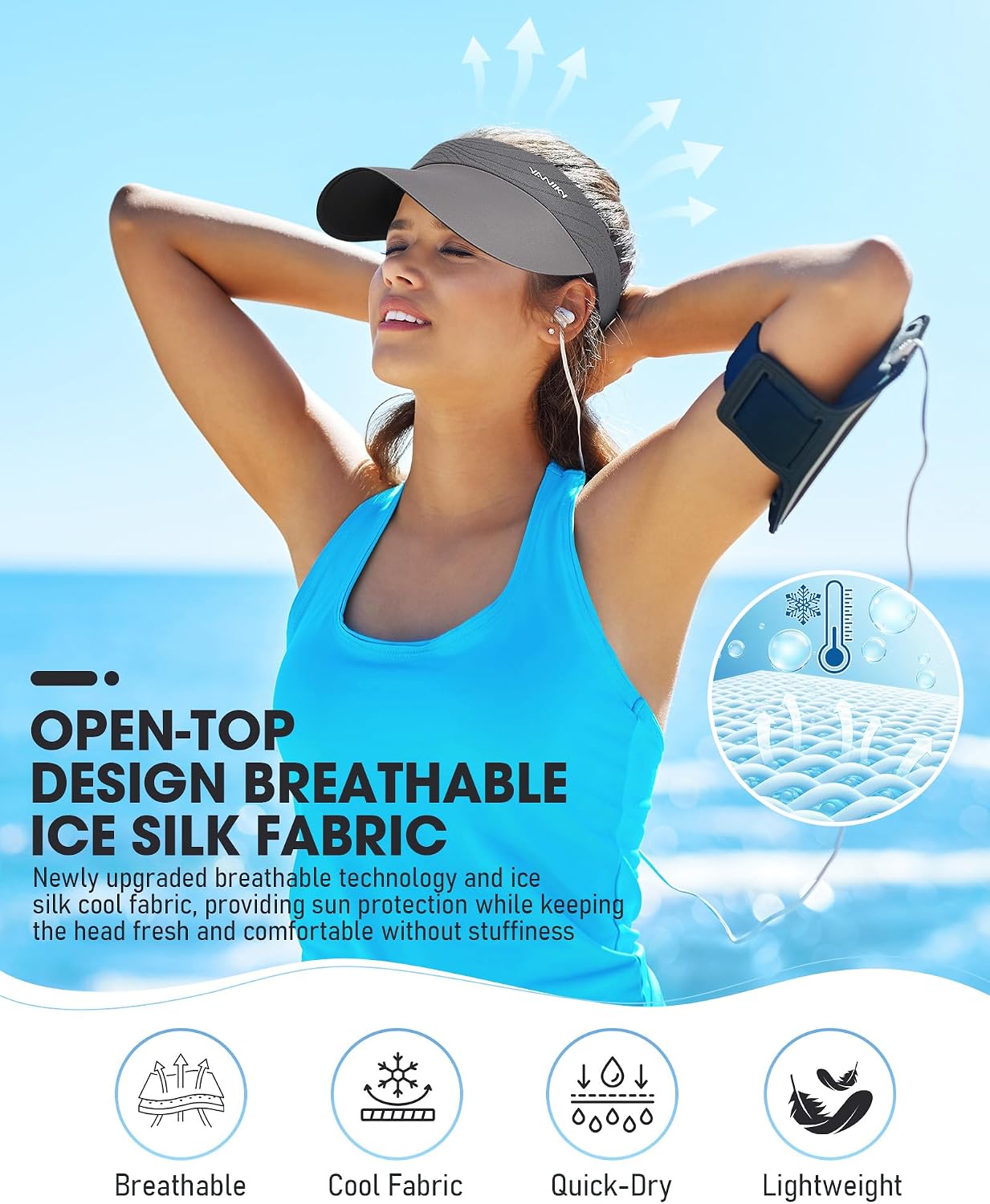 YANIKY Sun Visor Hat for Women,UPF50+ Seamless Sun Hats Men Women Lightweight Sports Cap Stretchy Ponytail Hat for Outdoor