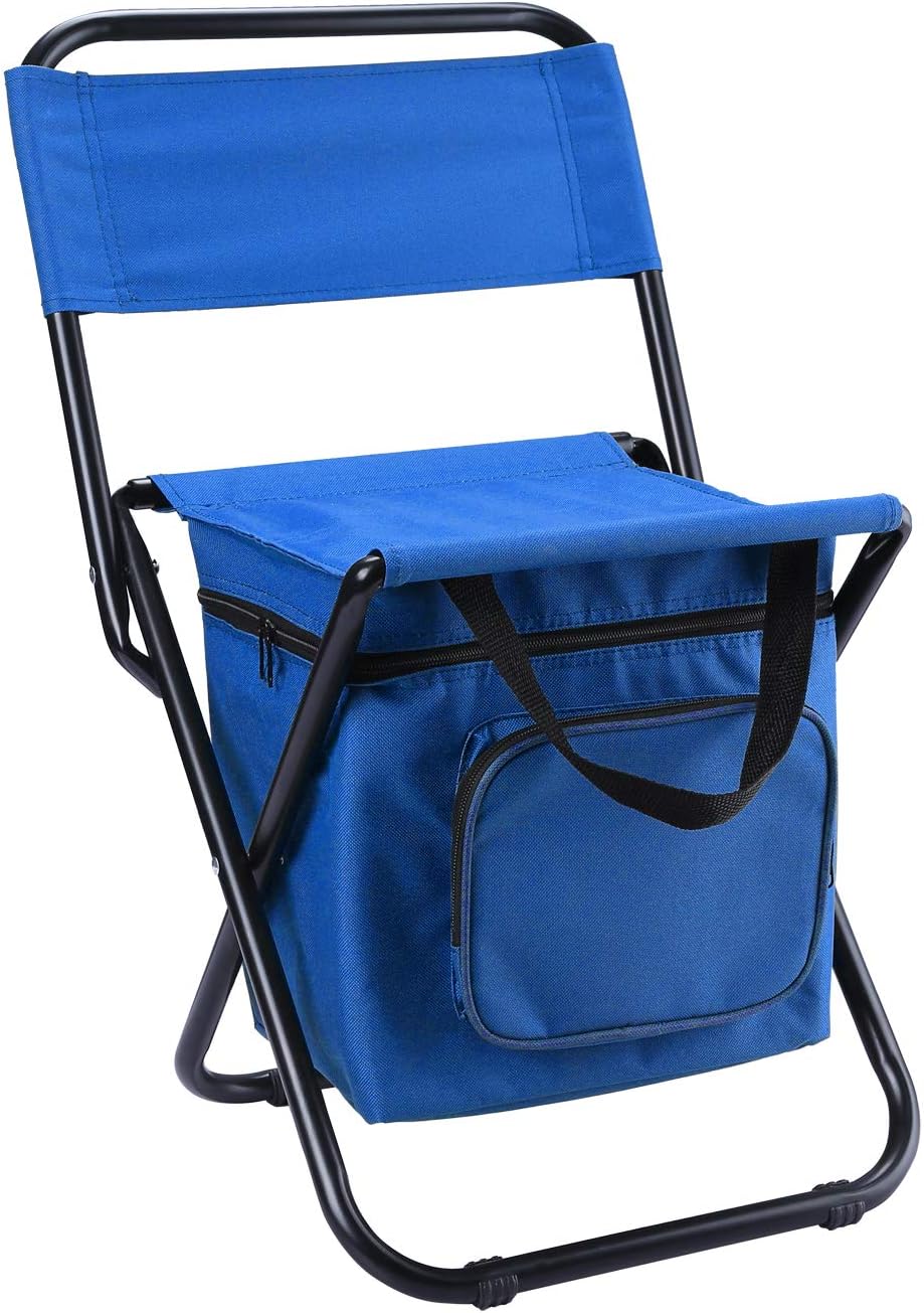 LEADALLWAY Fishing Chair with Cooler Bag Compact Fishing Stool Foldable Small Hunting Chair 12.2" Seat Depth,12.6" Seat Width