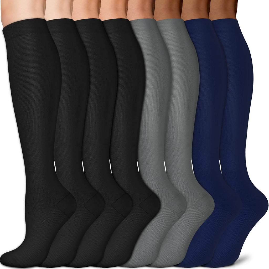 Sooverki Copper Compression Socks for Men & Women 8 Pack 15-20mmHg - Knee High Stockings Best Support for Running Athletic