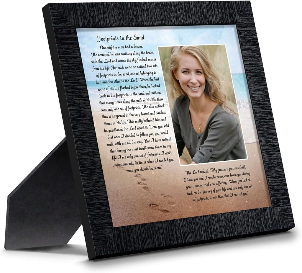 Footprints in the Sand Inspirational Wall Art, Beach Decor, Christian Gifts for Women and Men, Christian Wall Decor, Get Well Soon, Encouraging Scripture Wall Art, Framed Sympathy Gift 6380CH