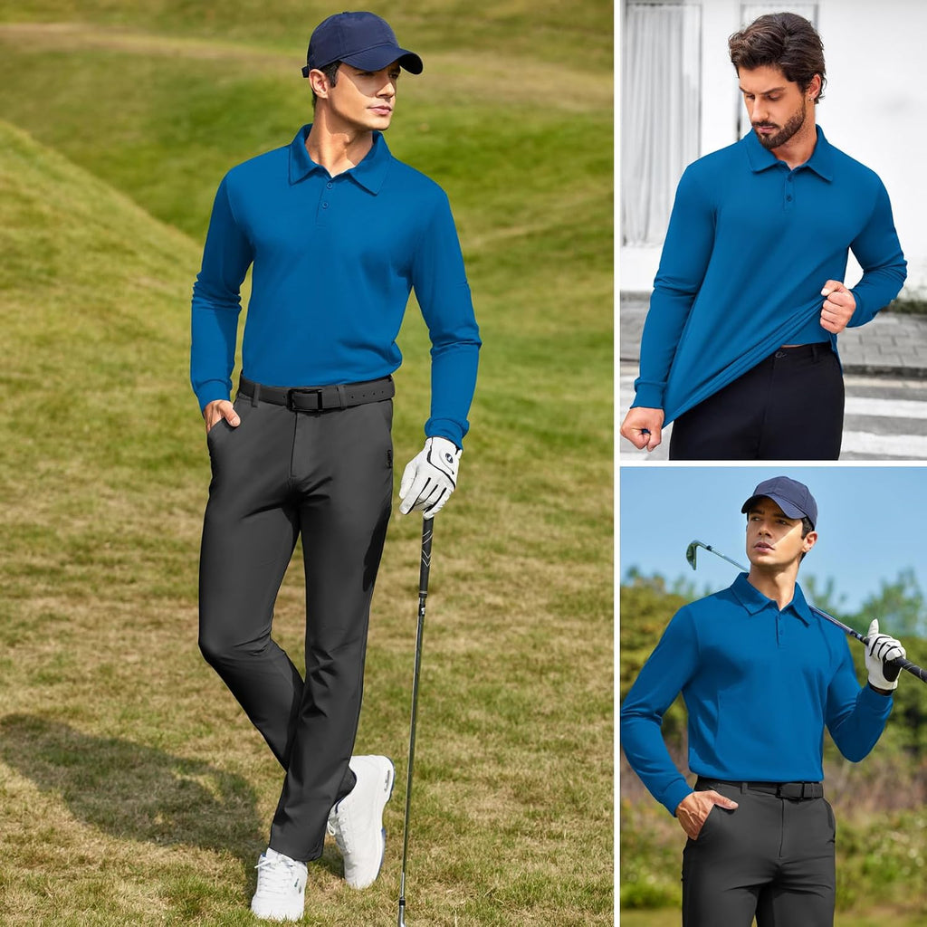 Deyeek Men's Long Sleeve Polo Shirts, Quick Dry Golf Polo for Men
