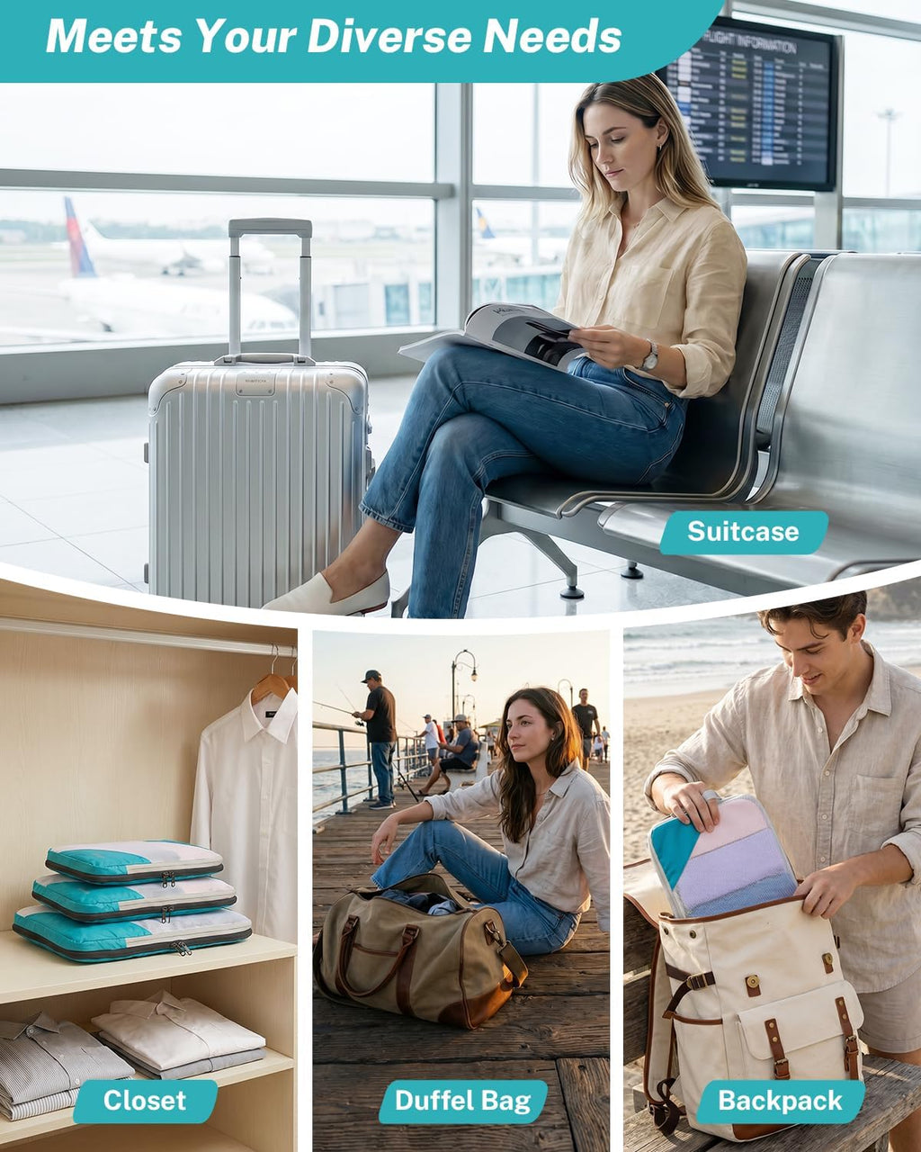 Gonex Compression Packing Cubes for Travel, Mesh Bags Luggage Organizers