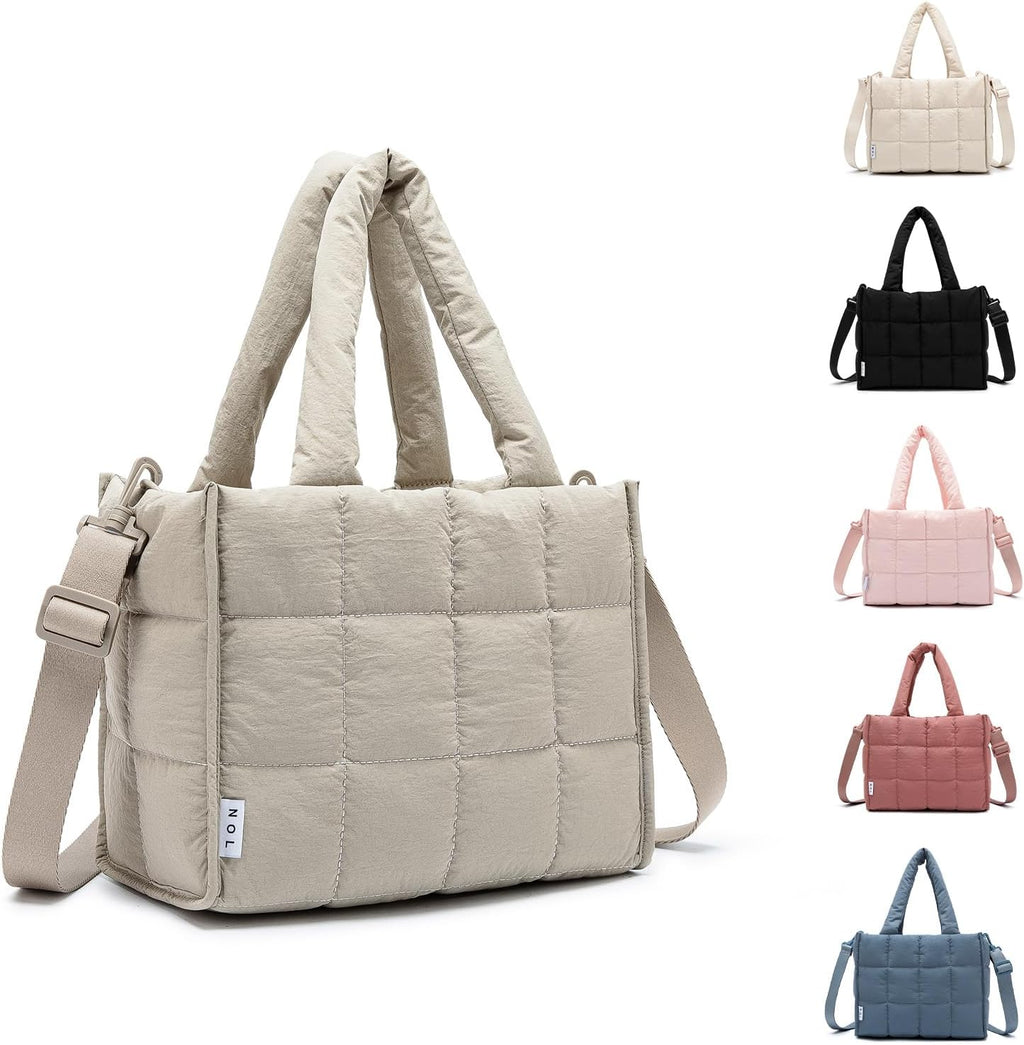 NOL Women's Nylon Lunch Cooler Quilted Tote Bag Puffy Insulated Lunch Bag for Women, Lightweight Waterproof Lunch Box for Work, Picnic, Outdoors,Black