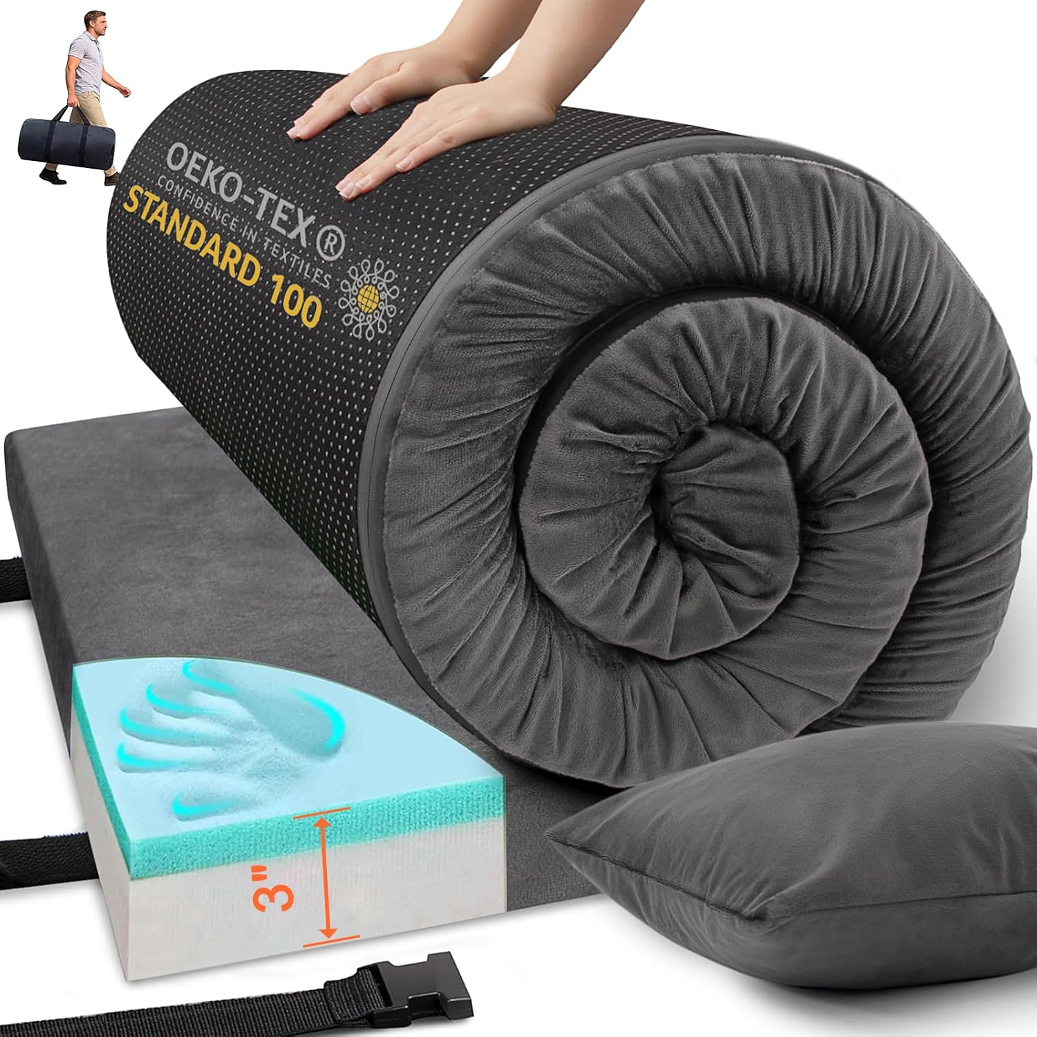 Sleeping Pad for Camping, Portable Roll Up Memory Foam Mattress