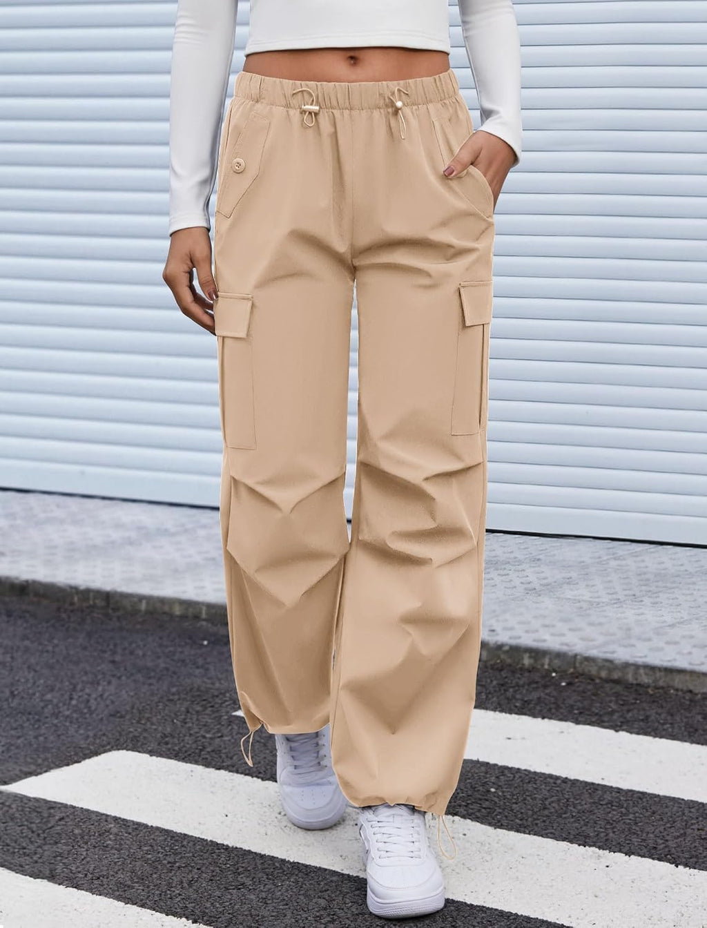 COPYLEAF Cargo Pants Women Parachute Baggy Hiking Pants with Pockets Travel