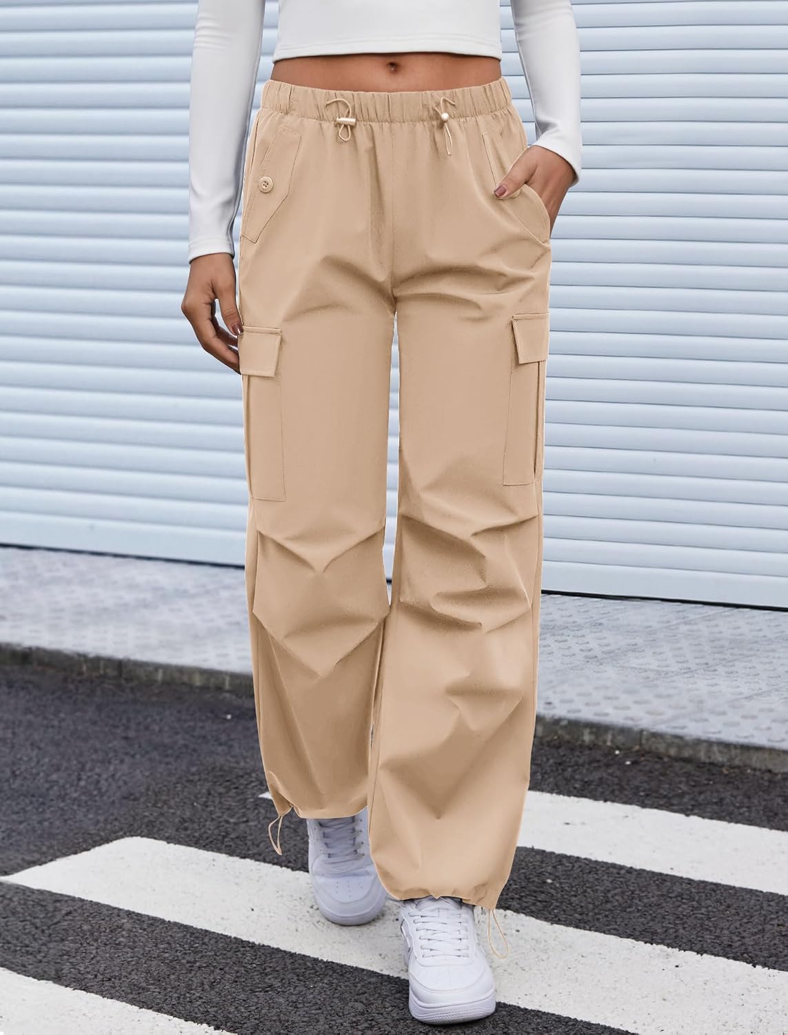 COPYLEAF Cargo Pants Women Parachute Baggy Hiking Pants with Pockets Travel