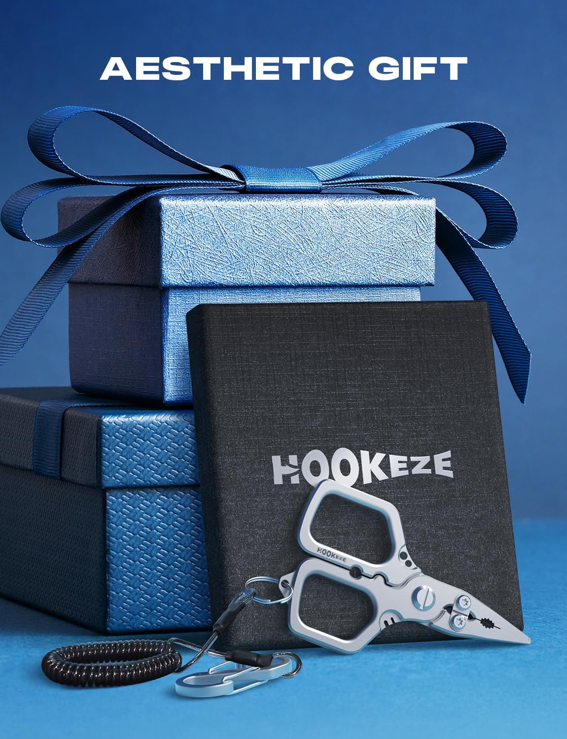 HOOK-EZE Titanium Fishing Pliers, 4.1" Saltwater Resistant Fishing Scissors,Tungsten Cutters, Knot Tying Tool with Lanyard, Split Ring Hook Remover, Gifts for Men