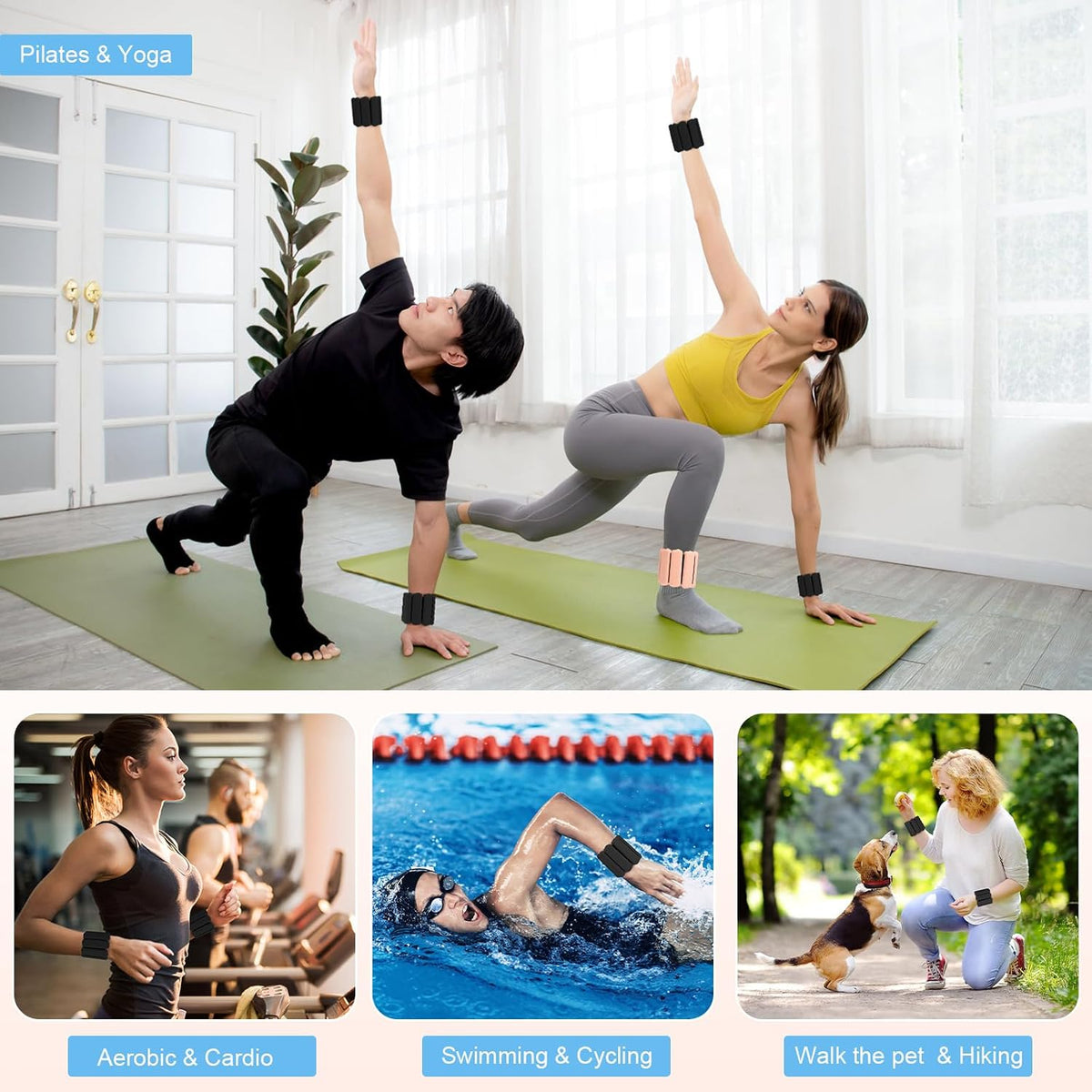 Wrist Weights Set of 2, Wearable Arm & Leg Weights for Women & Men, Adjustable Wrist Ankle Weights for Walking, Yoga, Swimming, Gym, 2lb