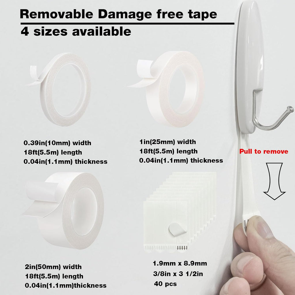 Hasaky Removable Double Sided Tape 40pcs, Picutre Hanging Strips Damage Free,Heavy Duty Mounting Tape Wall Adhesive Strips for Poster Carpet Rug Art Craft Scrapbook