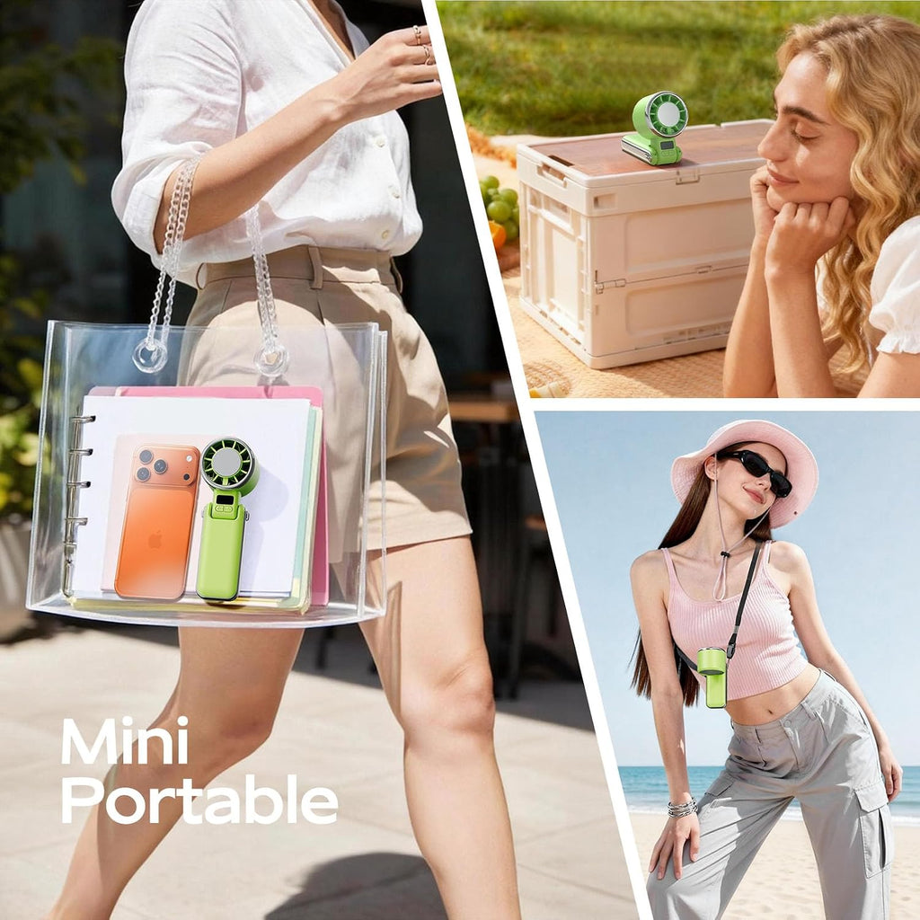 SHEWIND Portable Handheld Fan with Ice Cooling - 5 Gear High Speed Turbo Personal Fan Rechargeable, Up to 11 Hrs, Mini Hand Fans for Travel Essentials, Beach Vacation, Gifts for Women, Men (Green)