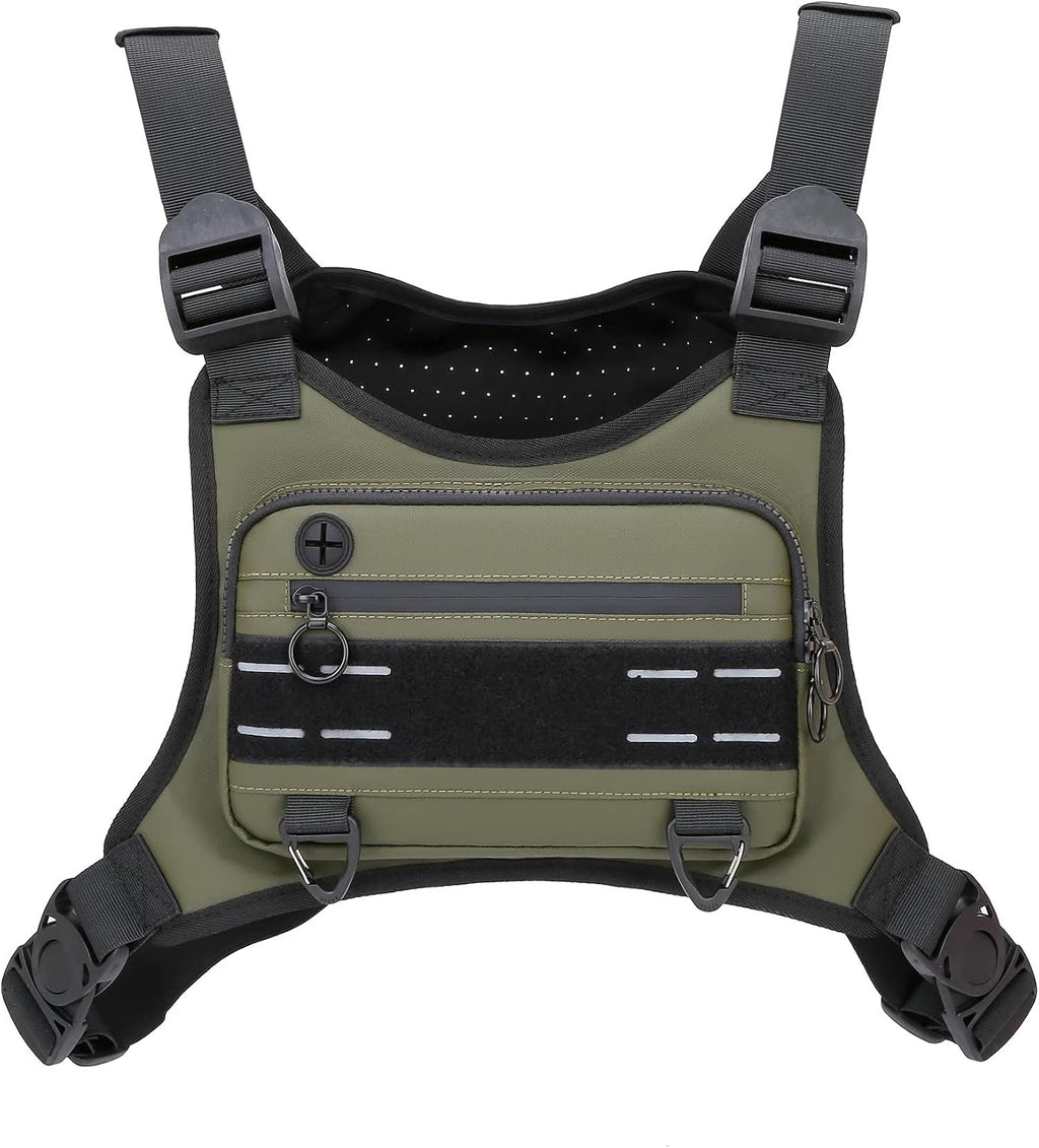 Muserise Sports Chest Bag For Men, Water Resistant Lightweight Front Running Vest Bag With Built-In Phone Holder & Extra Storage For Workouts, Cycling (Black)