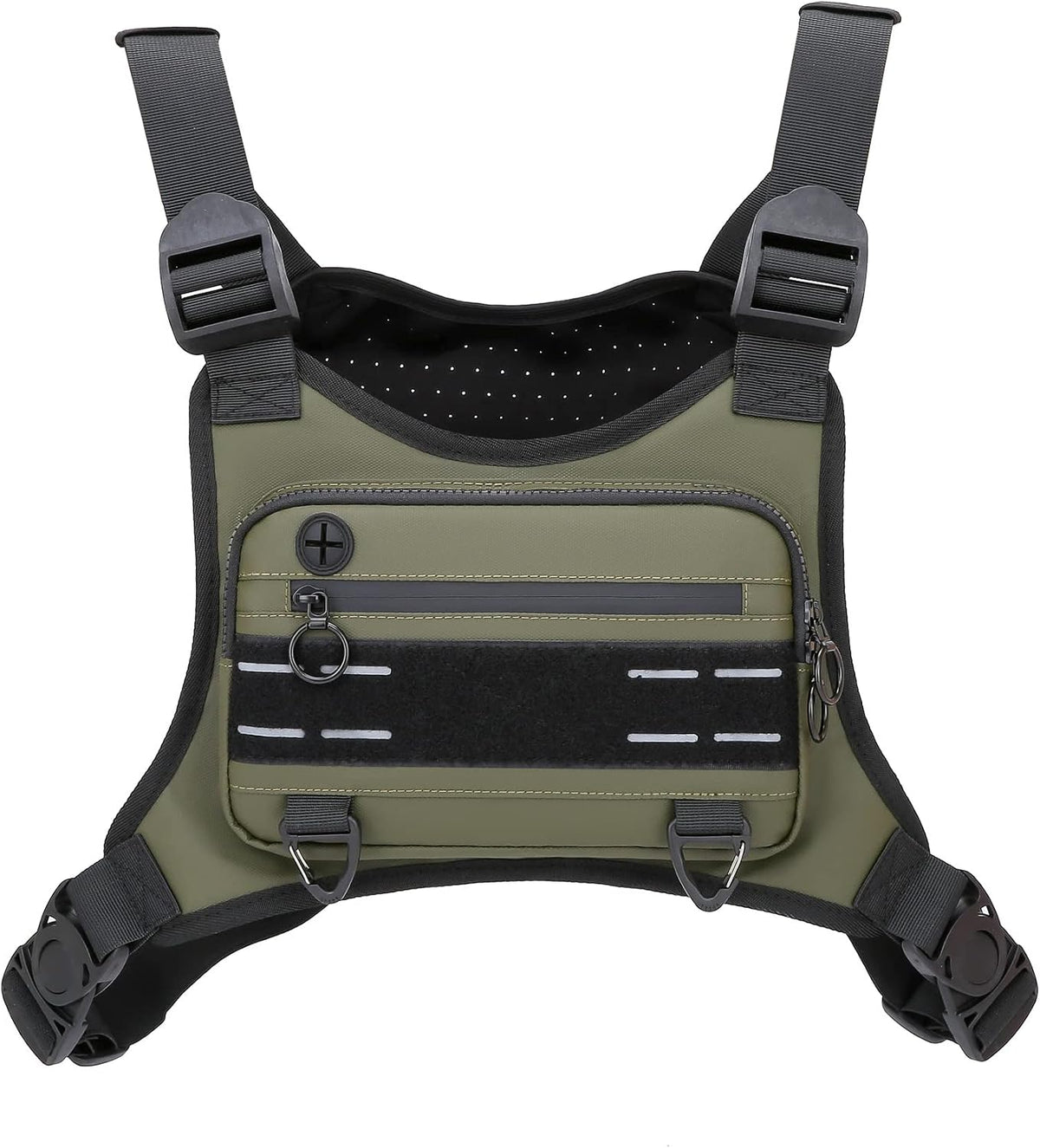 Muserise Sports Chest Bag For Men, Water Resistant Lightweight Front Running Vest Bag With Built-In Phone Holder & Extra Storage For Workouts, Cycling (Black)