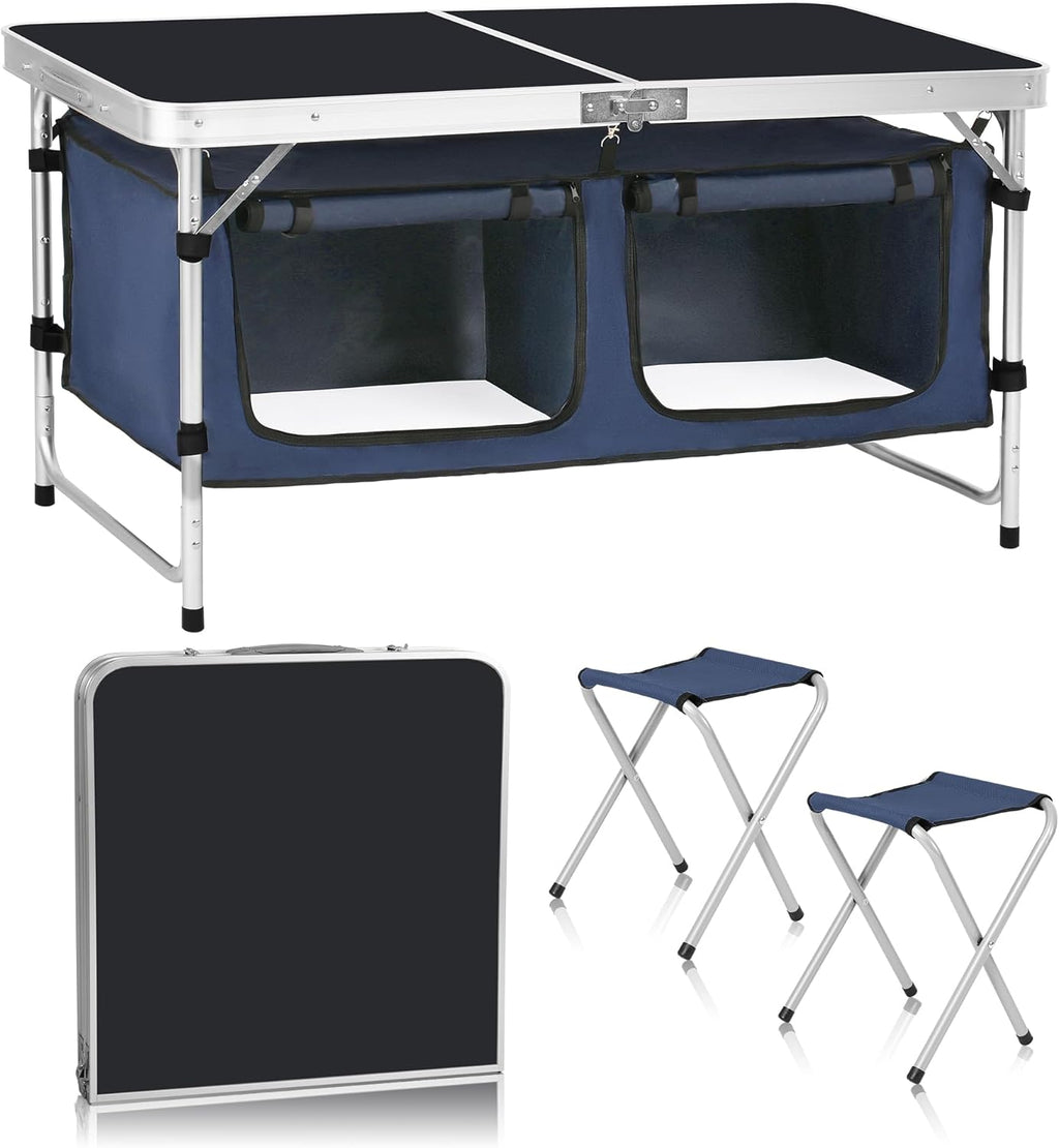 Camp Field Camping Folding Aluminum Table with Adjustable Legs for Outdoor Travel Beach, Backyards, BBQ, Party and Picnic Foldable Table