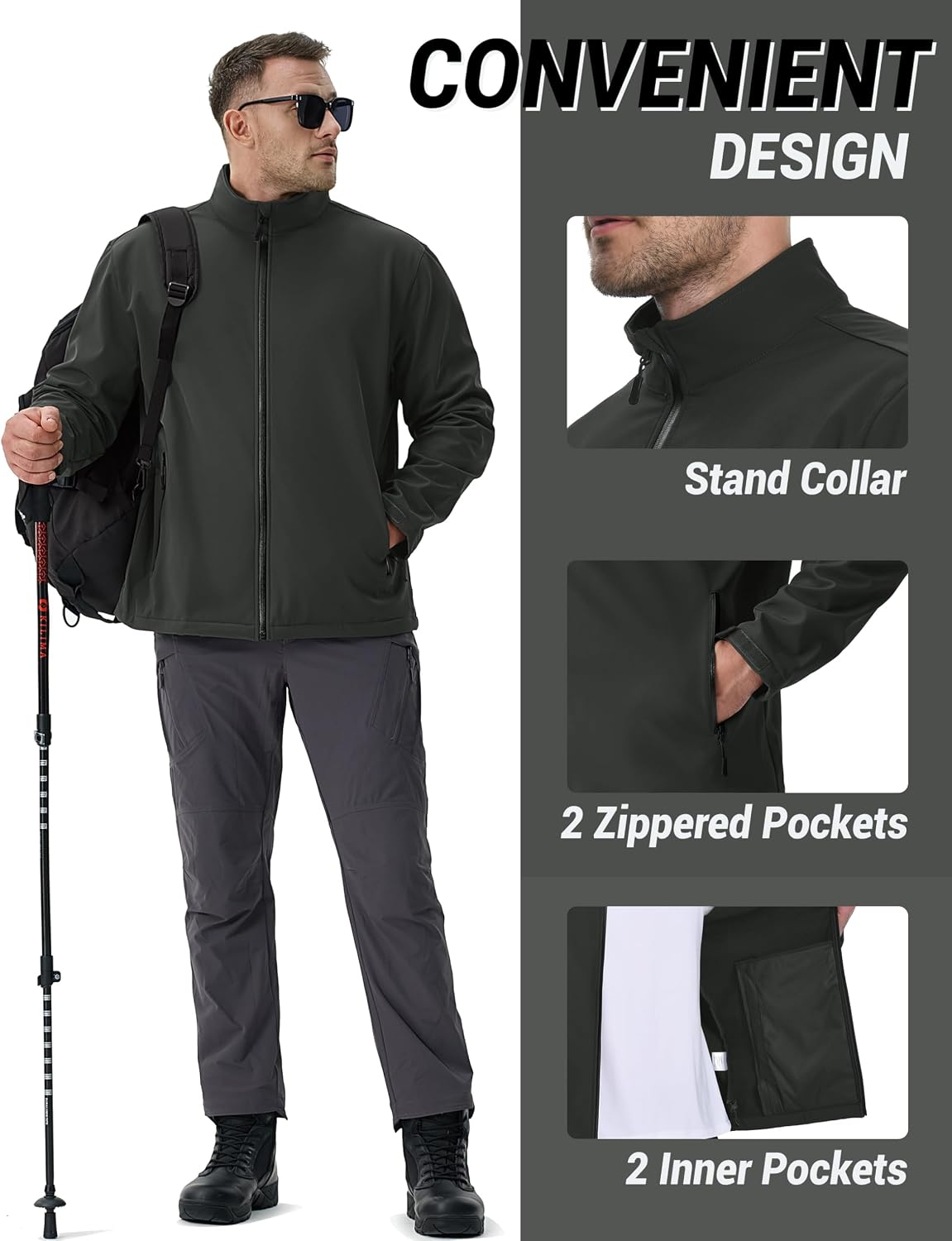 TACVASEN Men's Lightweight Softshell Waterproof Fleece Windbreaker Jacket