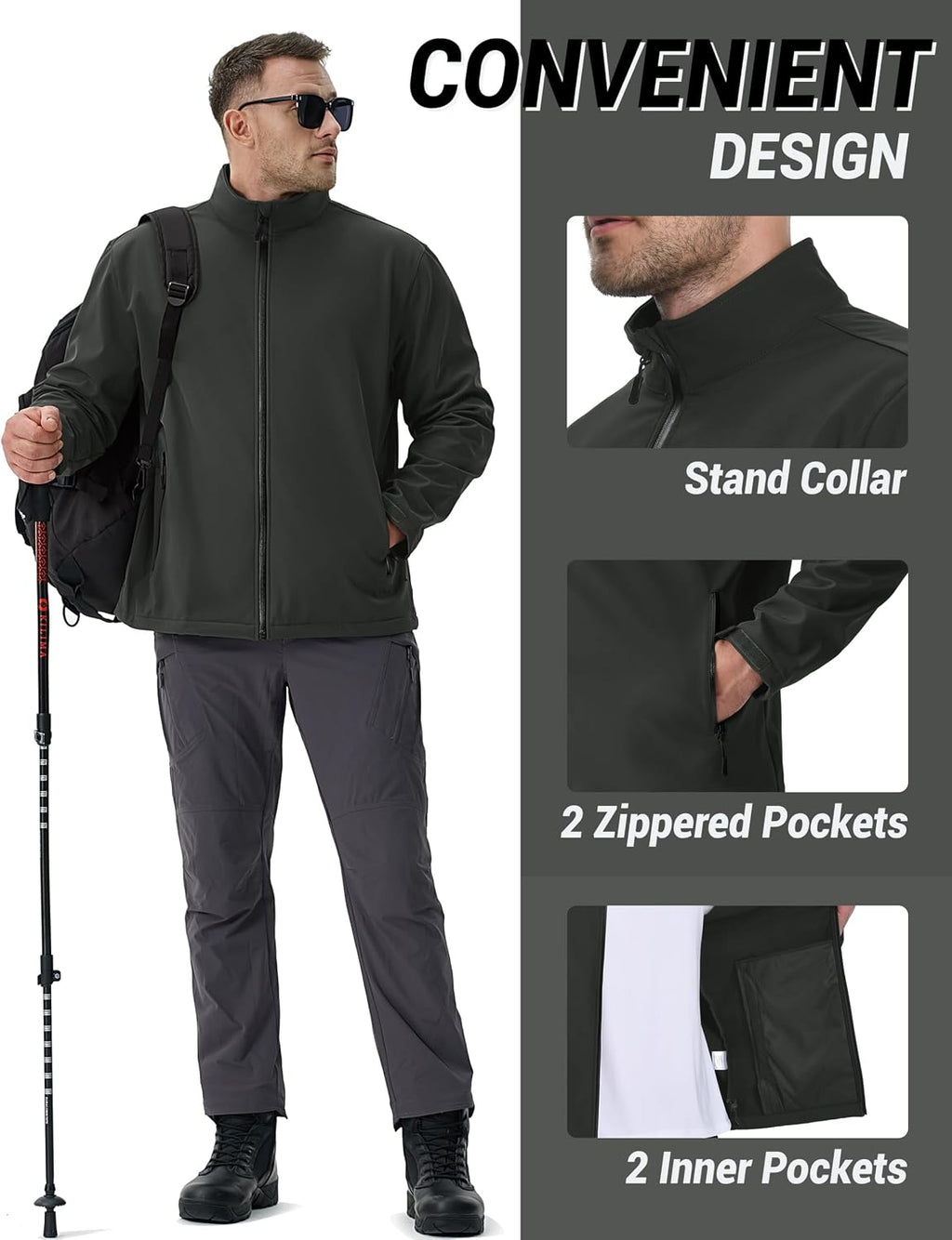 TACVASEN Men's Lightweight Softshell Waterproof Fleece Windbreaker Jacket