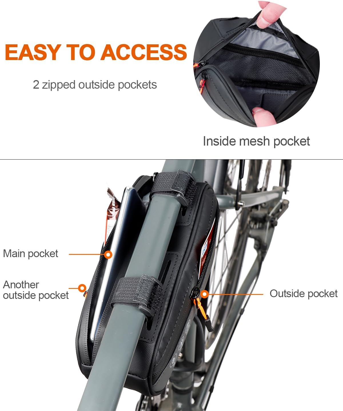 Bike Frame Bag, 3-in-1 Waterproof Top Tube Triangle Storage Pouch