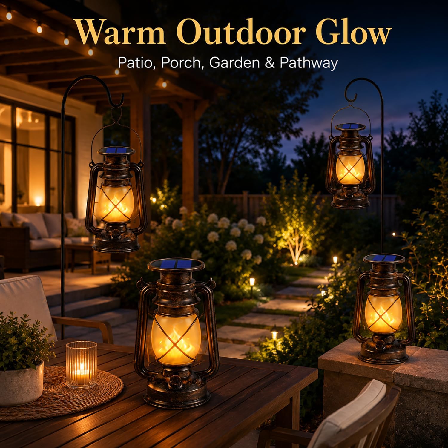 Marlrin Solar Lanterns Outdoor Waterproof 2 Pack LED Flickering Light