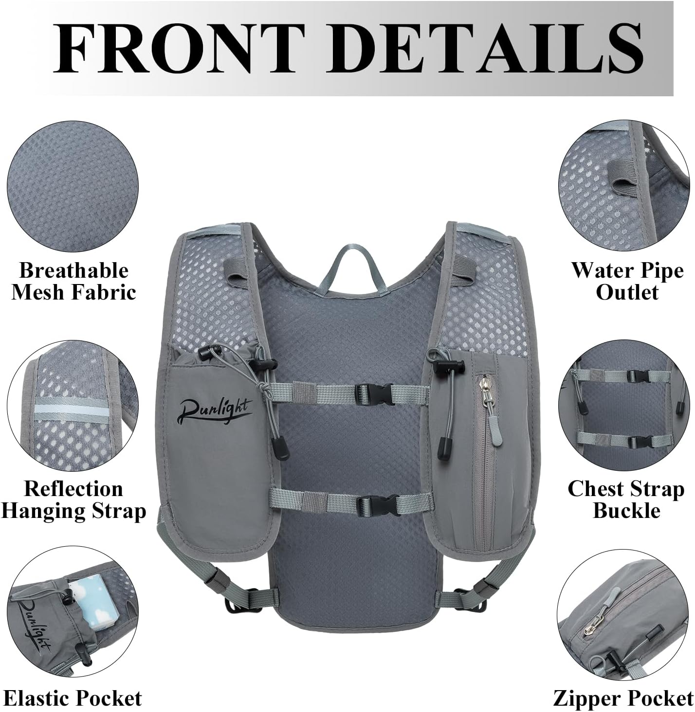 Runlight Running Vest for Women Men Lightweight Hydration Backpack Pack with 1.5L Water Bladder Bag Hydro Daypack for Hiking,Trail,Skiing,Camping,Cycling,Race,Marathon