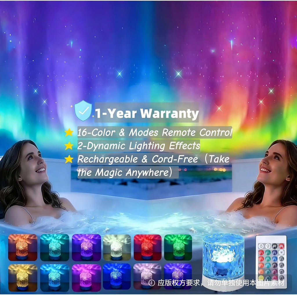 Cordless Northern Aurora Borealis Light Projector for Bedroom-Water Ripple Ocean Wave Projector Light-Shower Lamp-Teen Girl Gifts Trendy Stuff-Shower Mood Light-Bathroom Night Light-Ambient Lighting