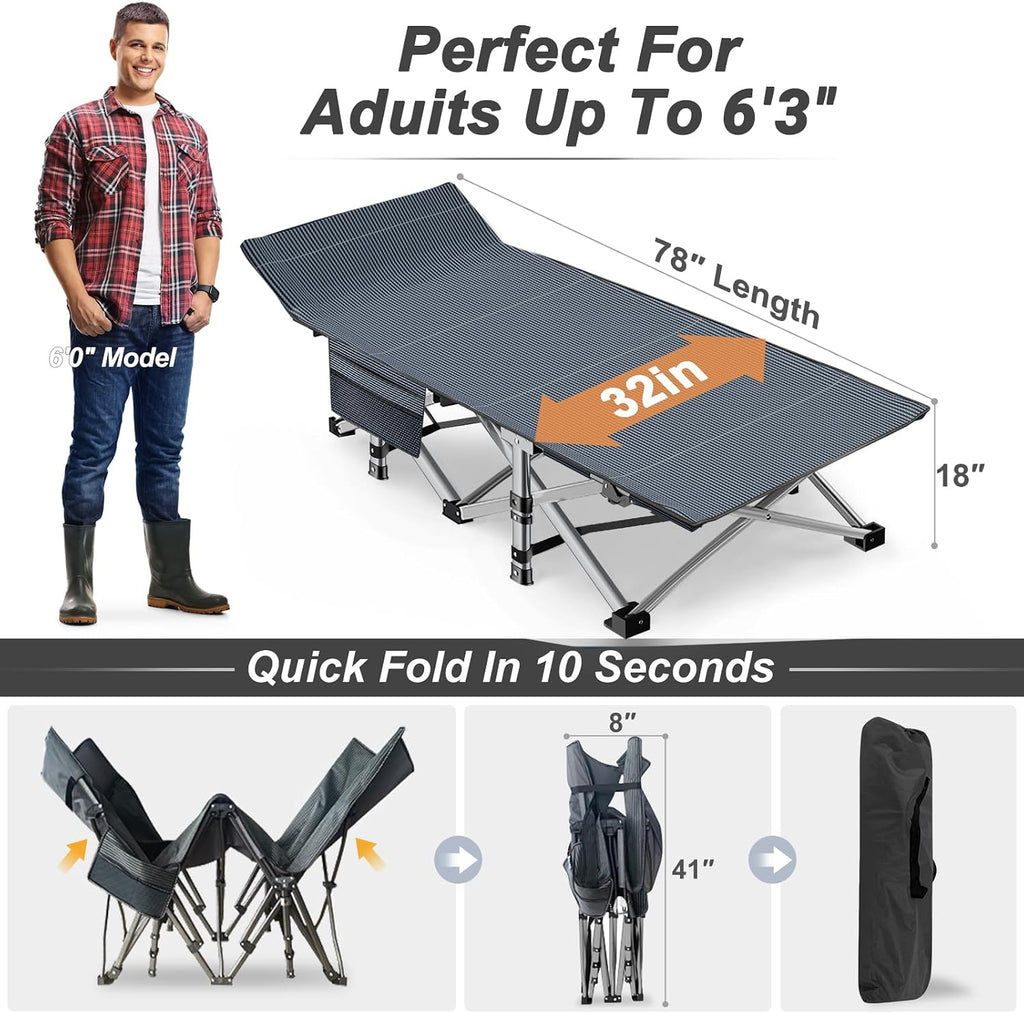 ABORON XXL Folding Camping Cot for Adults, 32 in Wide with Mattress, 900 lb