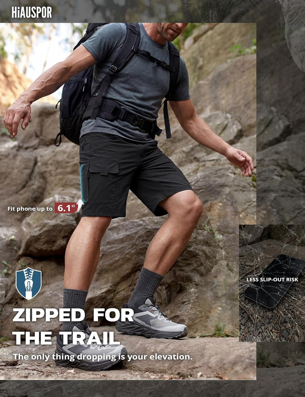 Hiauspor Men's Hiking Cargo Shorts: Quick Dry Lightweight with 6 Pockets